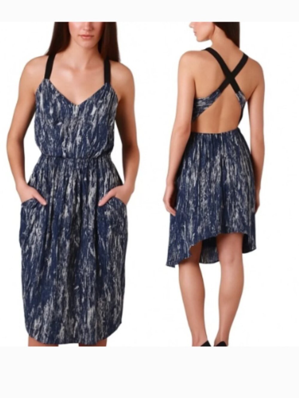 Theyskens' Theory Dewi Silk Dress with Pockets Blue Midi Graphic Print Sz M